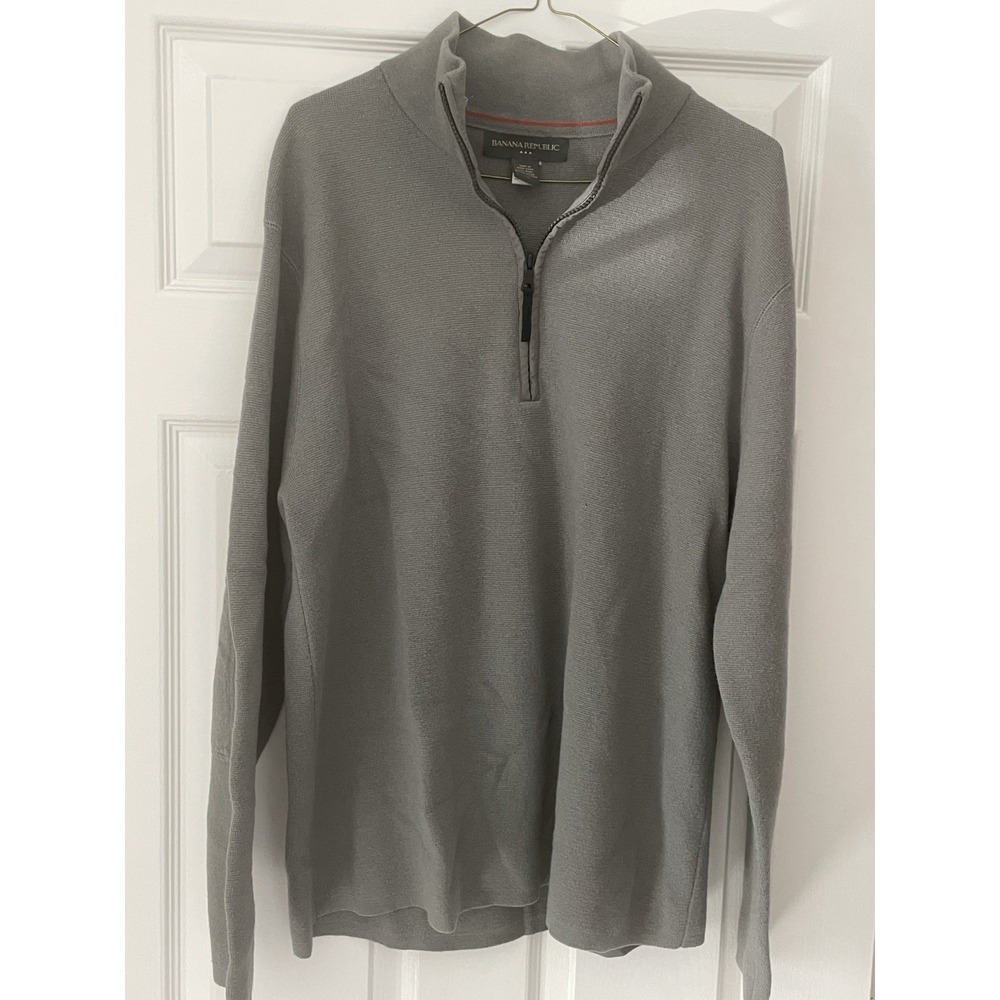Banana Republic (Men's XL) Light Gray Wool Cotton Quarter Zip Sweater